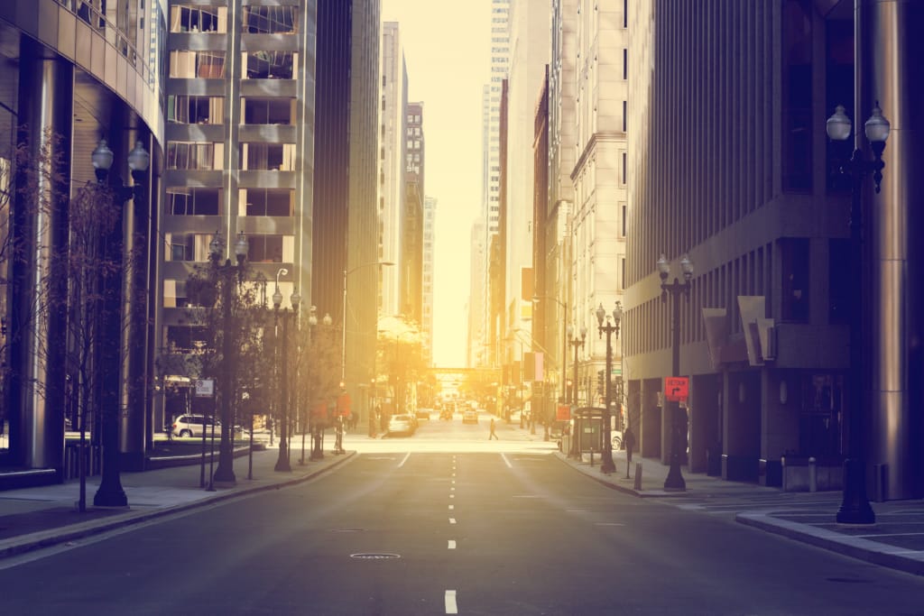 city street at dusk