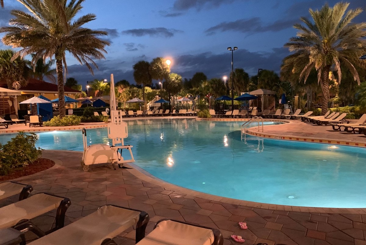 Vacation Villas At Fantasyworld pool night