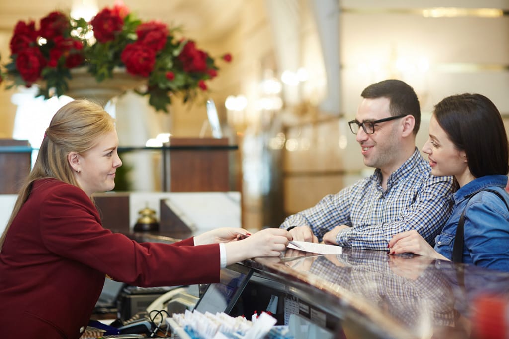 Timeshare guests at reception