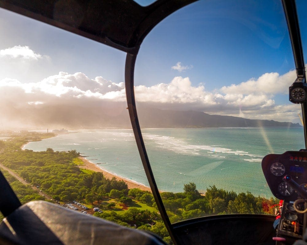 Coastline seen from a helicopter on a Maui timeshare vacation
