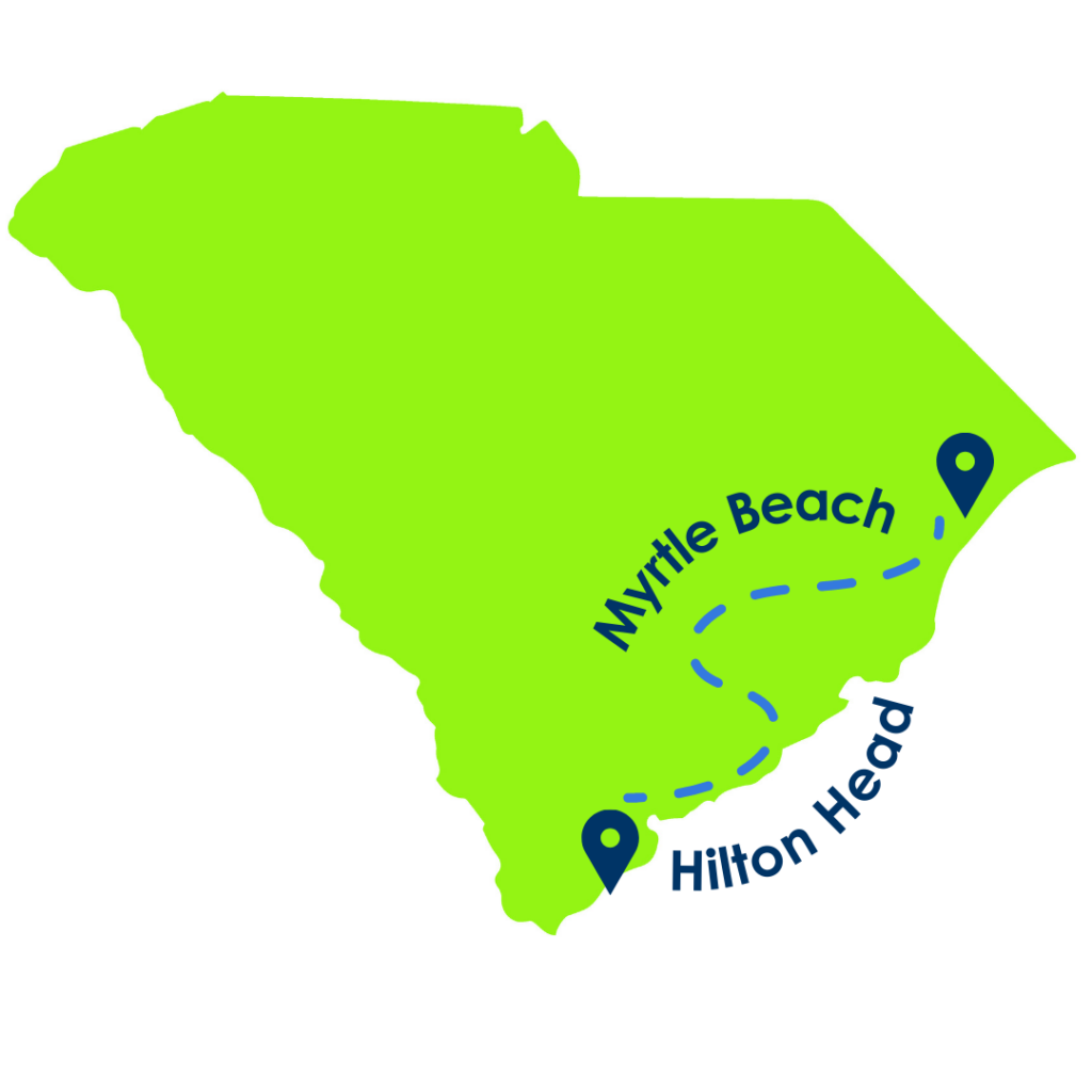Hilton Head vs Myrtle Beach Map