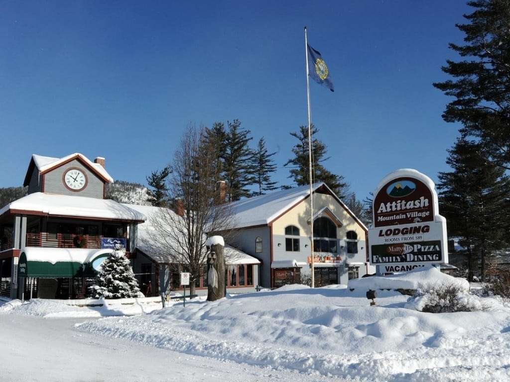 Attitash in a cozy winter town near the ski course