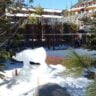 Photo of Marriott's Grand Residences in Lake Tahoe during winter, with visible snow and an ice sculpture of a polar bear.